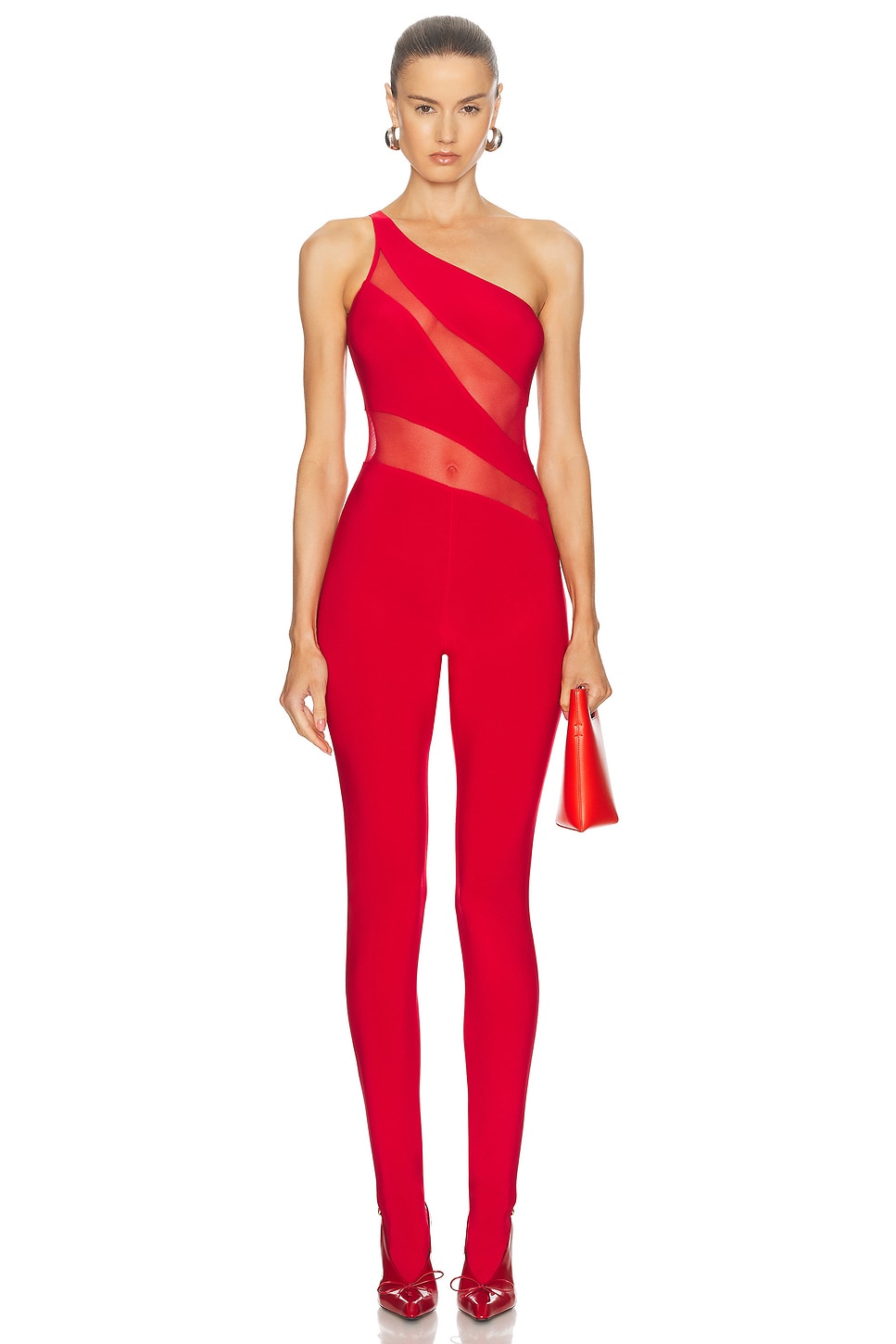 Snake Mesh Catsuit in Red