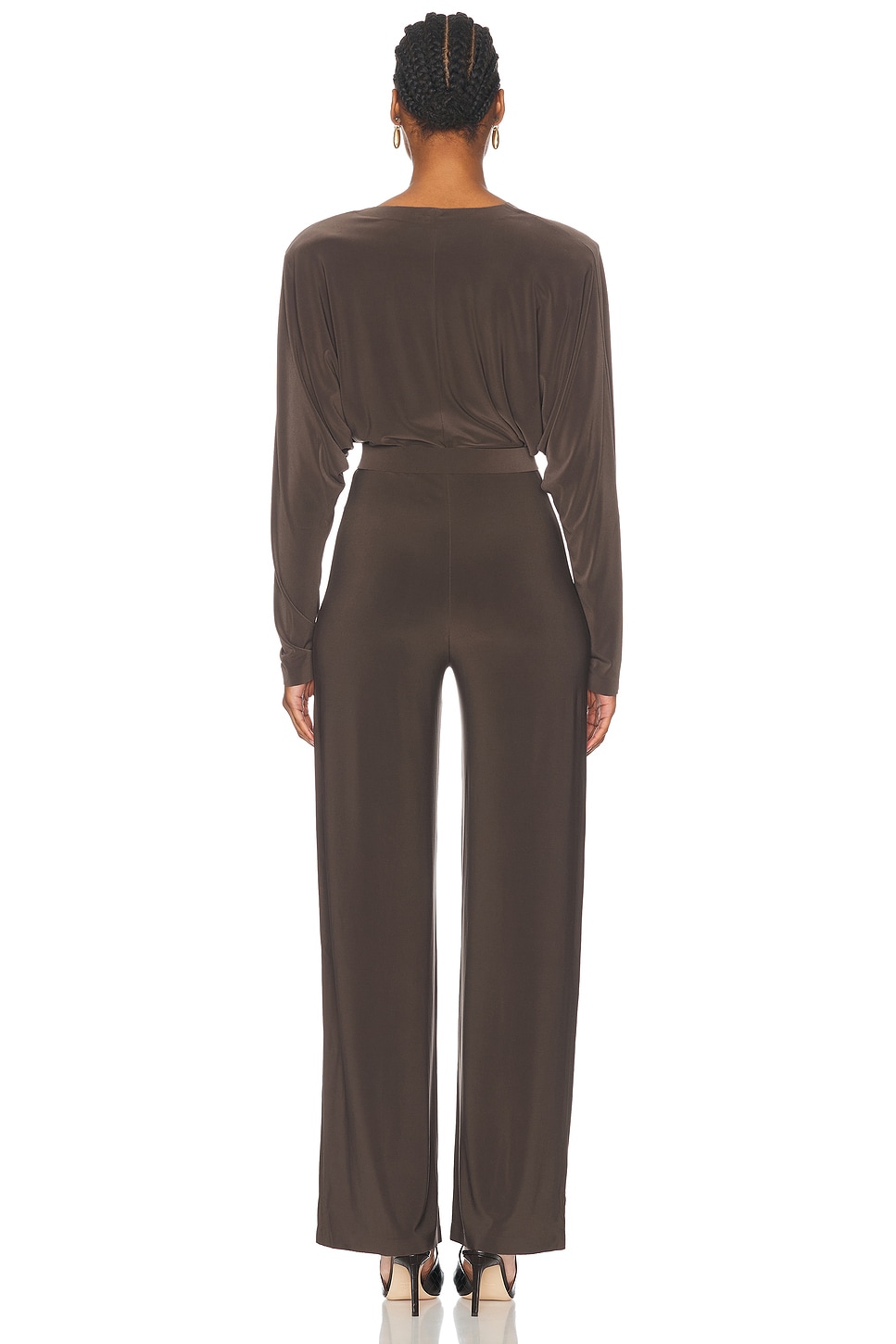 Dolman V Neck Shoulder Pad Jumpsuit - Thumbnail 3