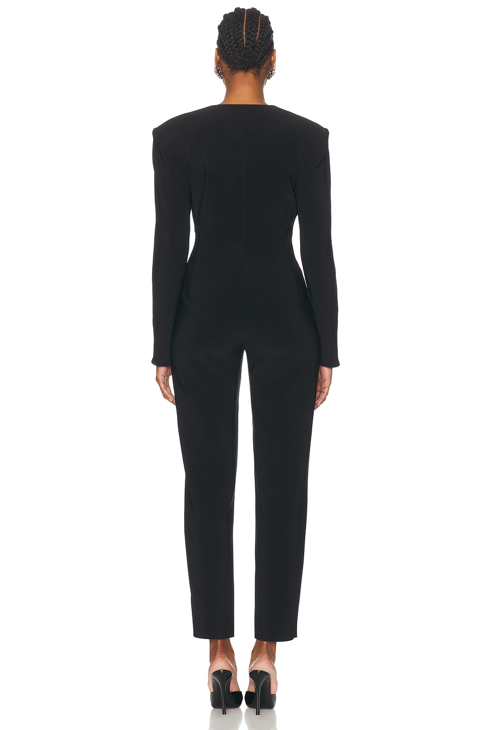 Norma Kamali Long Sleeve Shoulder Pad V Neck Zip Front Tapered Leg ...