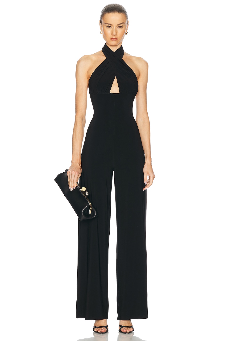 Cross Halter Straight Leg Jumpsuit in Black