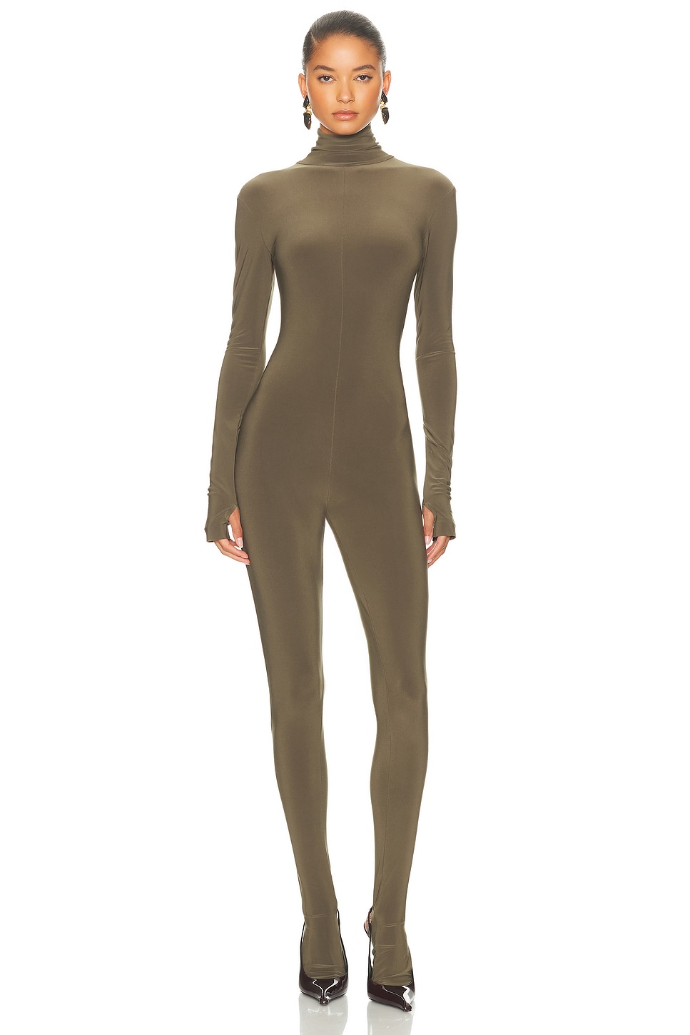 Norma Kamali Long Sleeve Slim Fit Turtleneck Footie Catsuit thumbnail