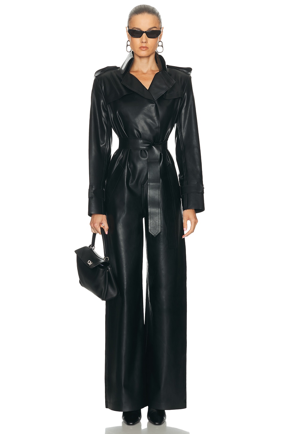 Norma Kamali Double Breasted Trench Straight Leg Jumpsuit In Black