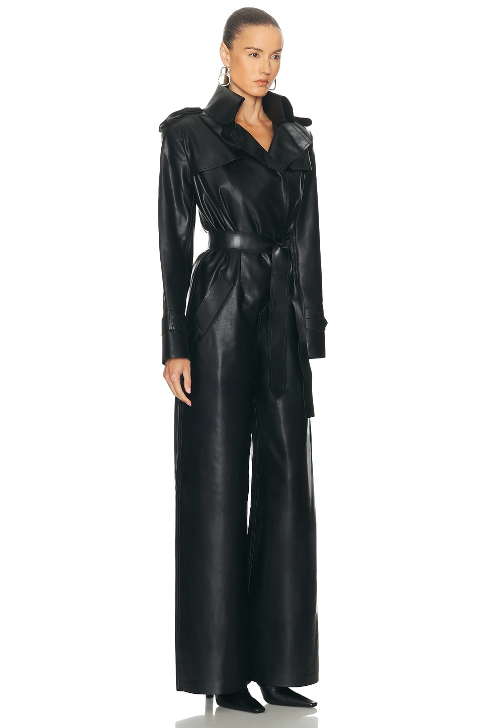Norma Kamali Double Breasted Trench Straight Leg Jumpsuit In Black