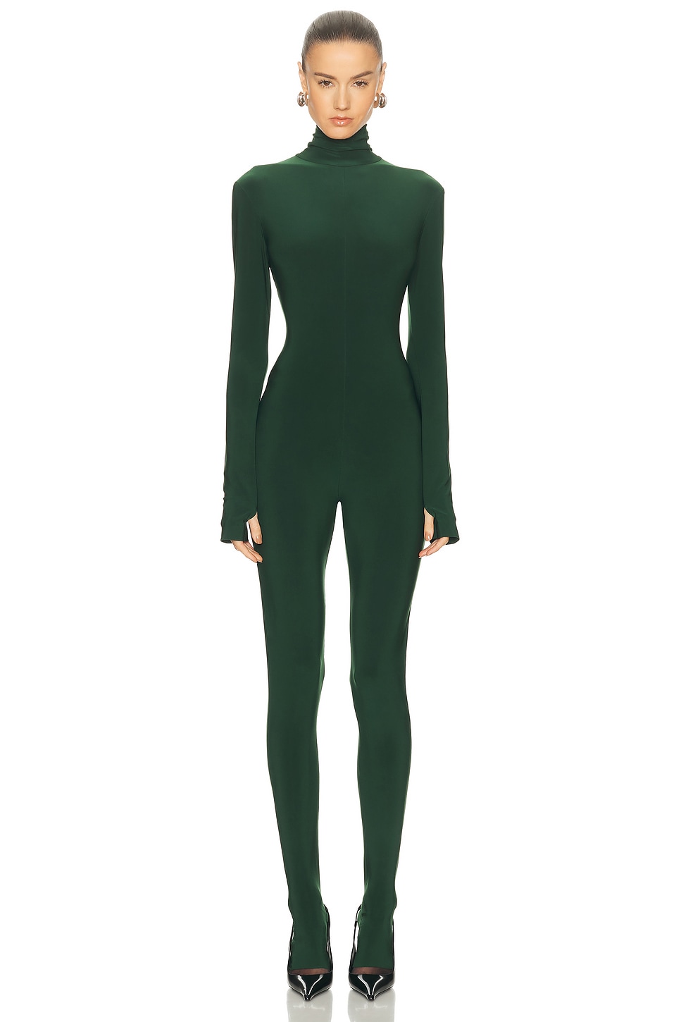 Norma Kamali Long Sleeve Slim Fit Turtleneck Catsuit In Green
