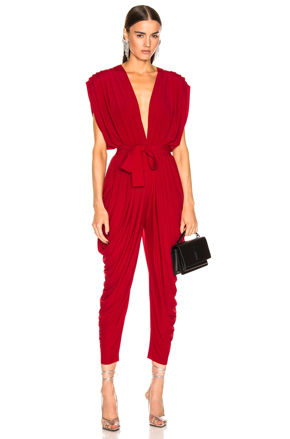 Image 1 of Norma Kamali Square Sleeve Waterfall Jumpsuit in Red