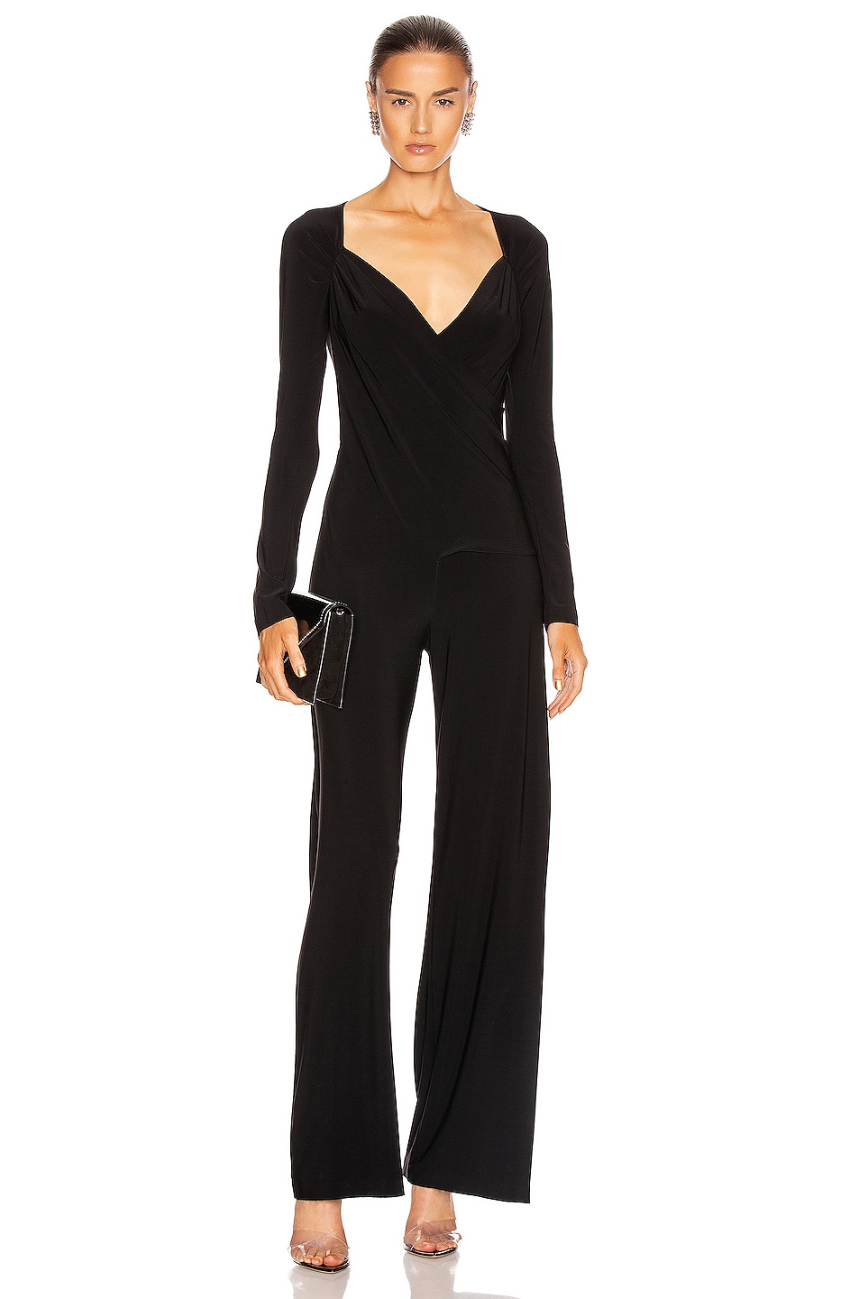 Image 1 of Norma Kamali Long Sleeve Sweetheart Side Drape Jumpsuit in Black