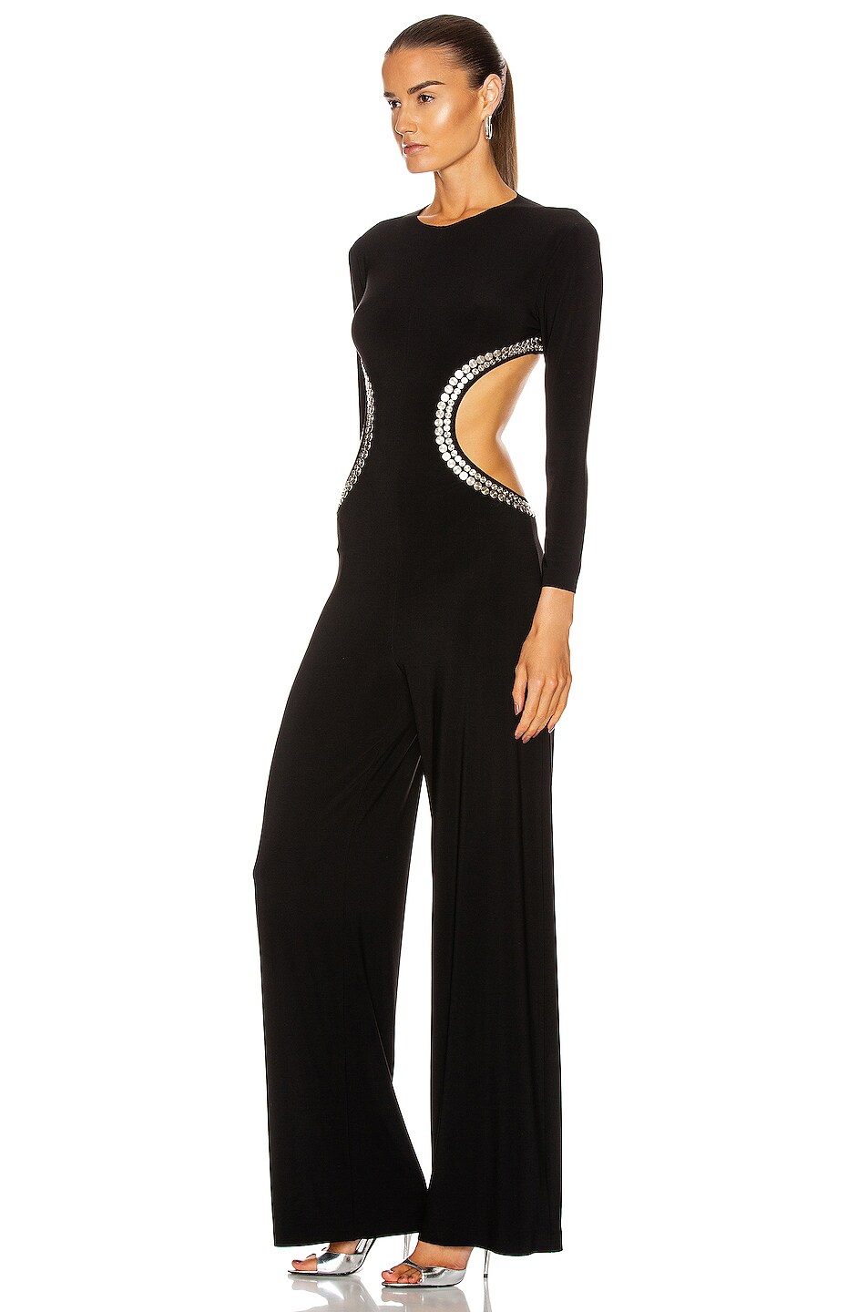 Norma Kamali Stud Long Sleeve Side Cut Out Jumpsuit in Black FWRD