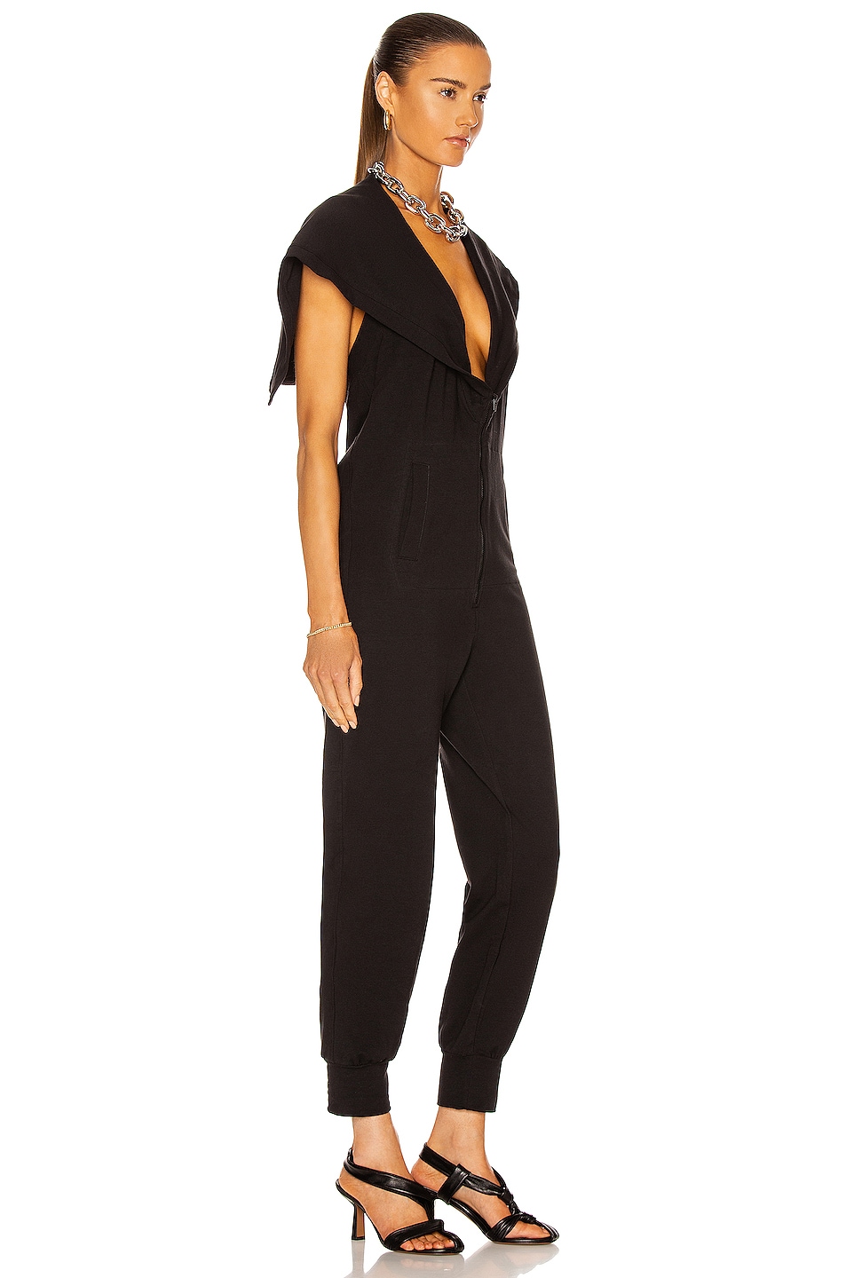 Norma Kamali Halter Zip Hood Hoodie Jog Jumpsuit in Black | FWRD