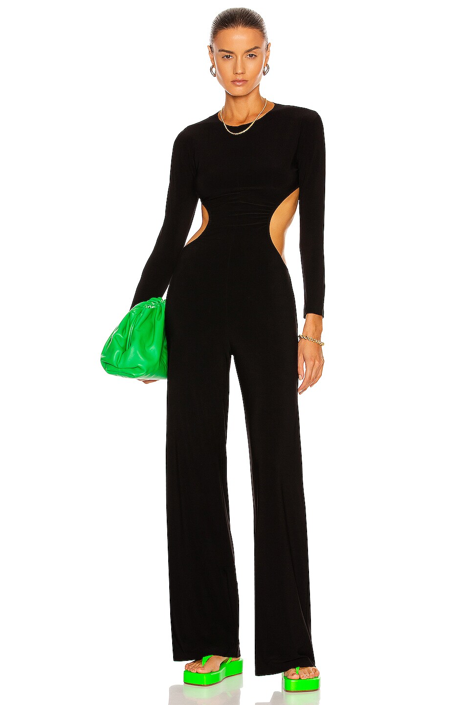 Image 1 of Norma Kamali Long Sleeve Side Cut Out Jumpsuit in Black