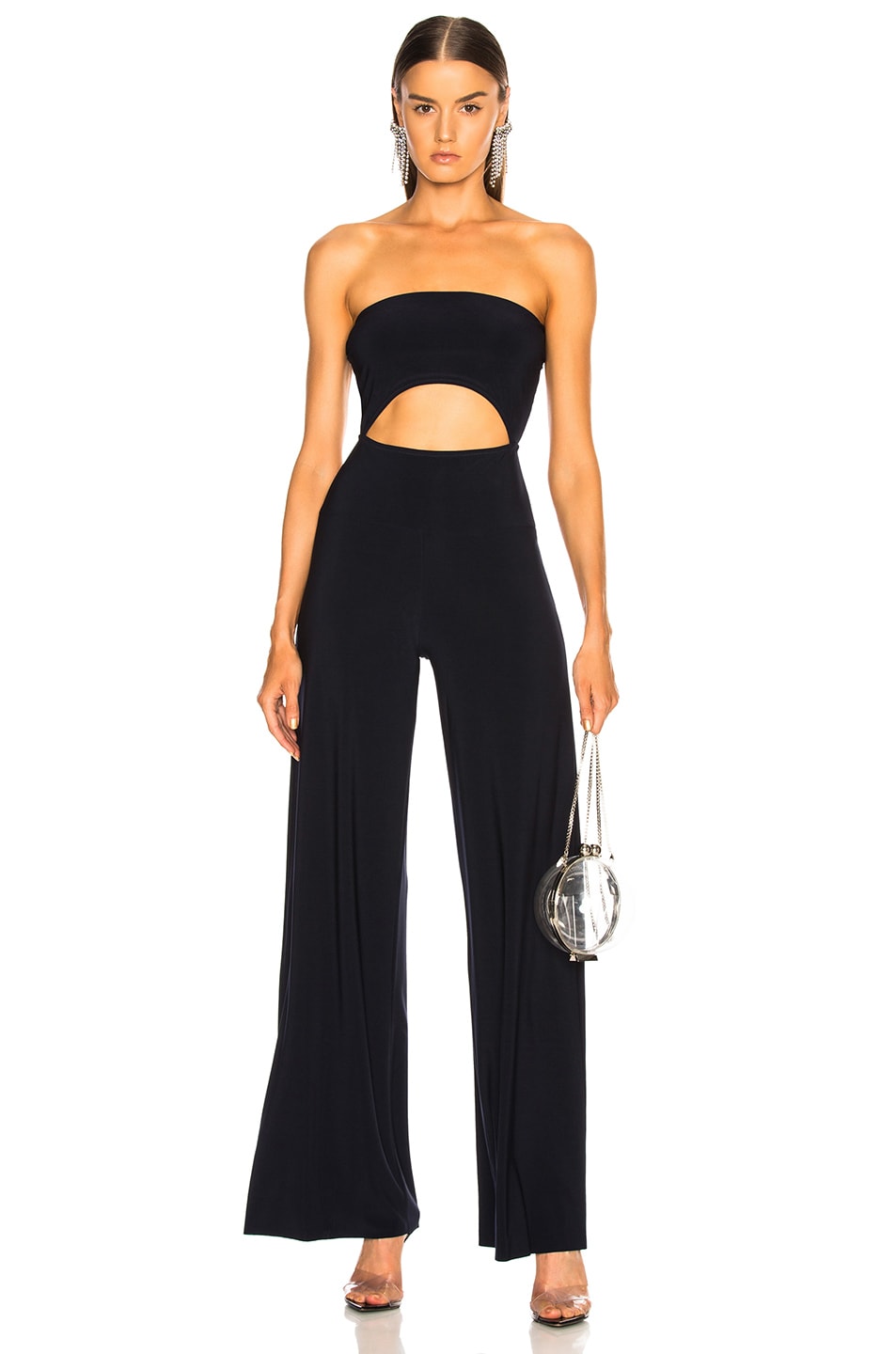 Image 1 of Norma Kamali for FWRD Strapless Cut Out Jumpsuit in Midnight