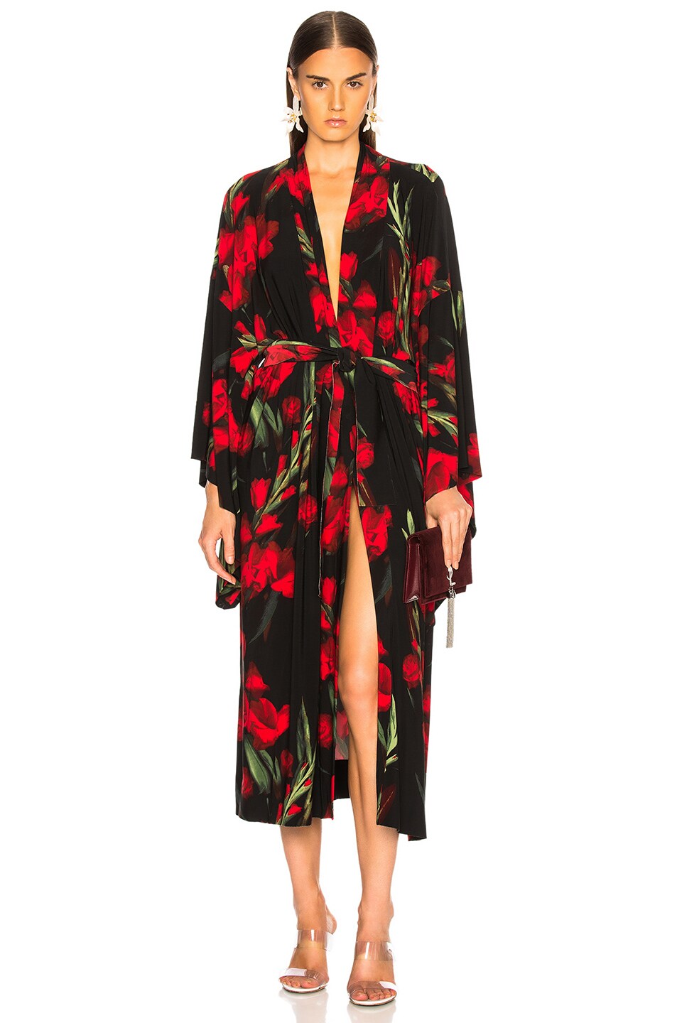 Image 1 of Norma Kamali Midcalf Wrap Dress in Blooming Roses