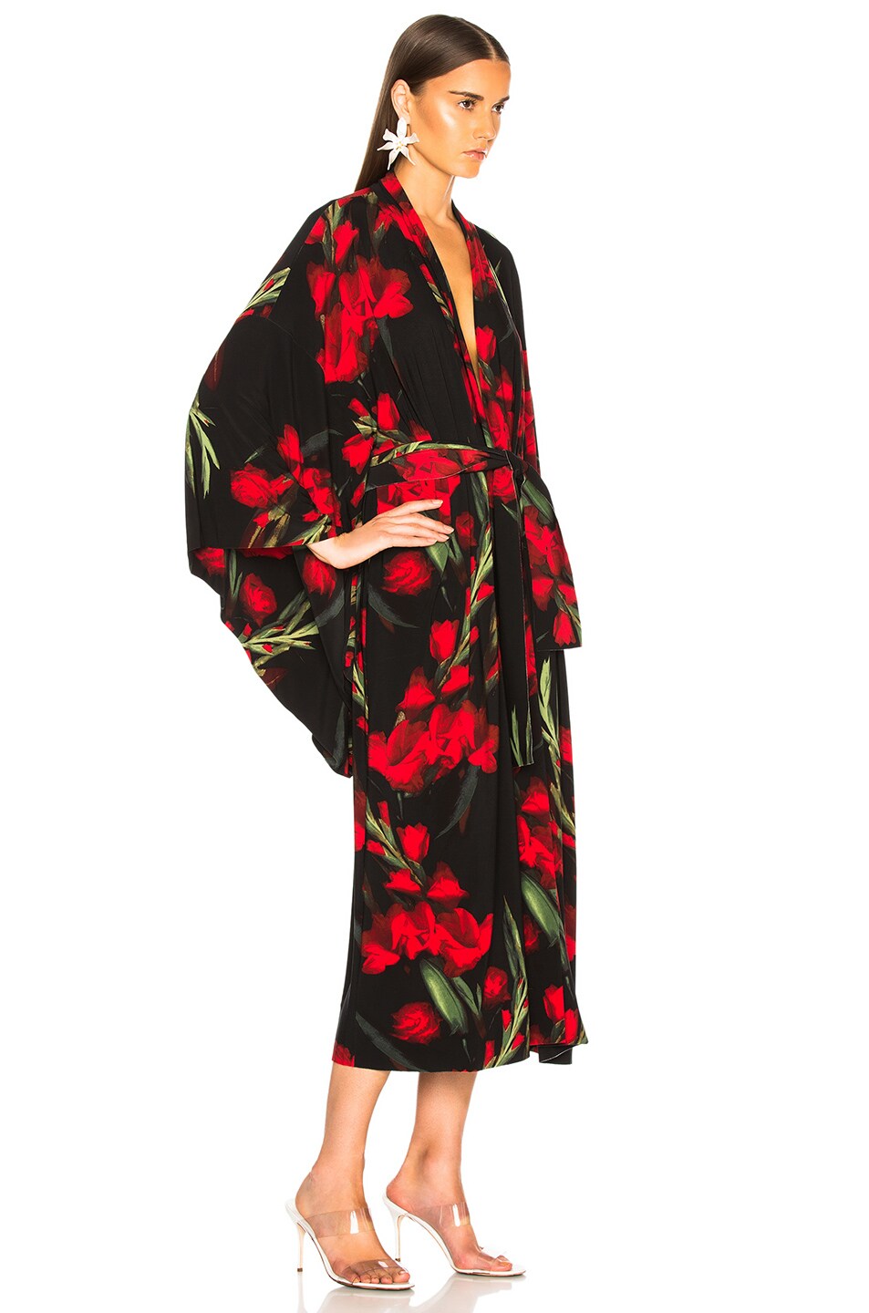 Norma Kamali Midcalf Wrap Dress in Blooming Roses | FWRD