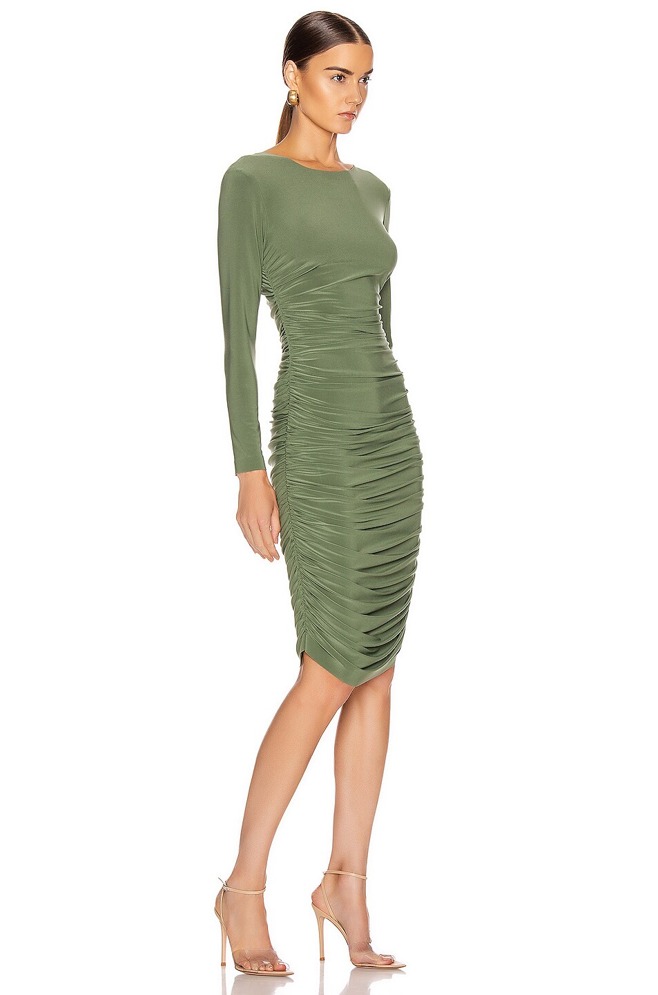 Norma Kamali Long Sleeve Shirred Dress 