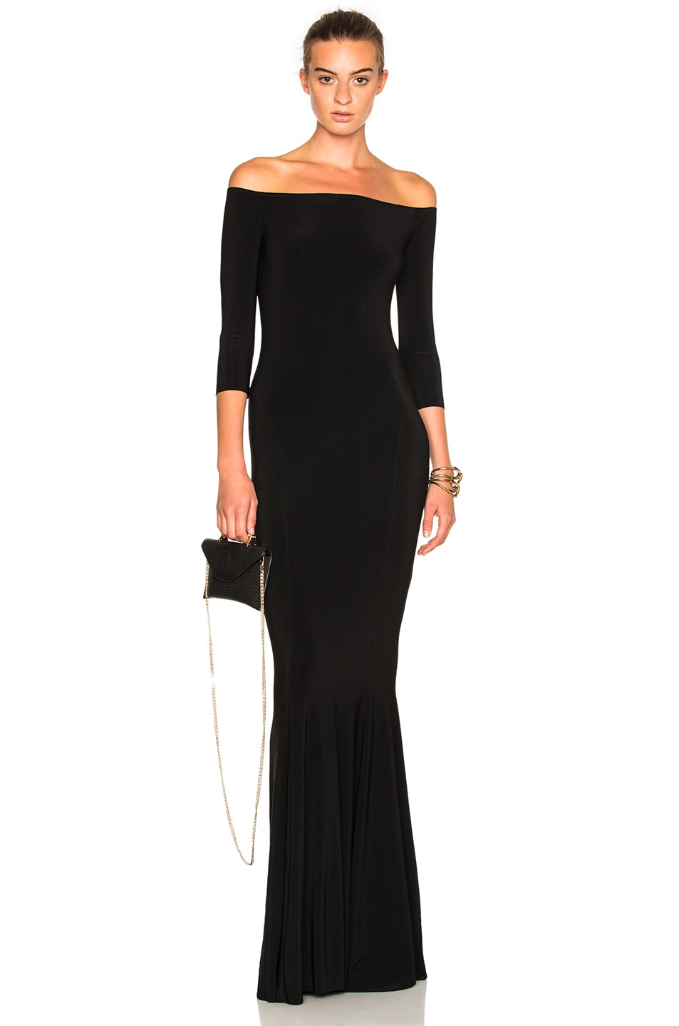 Norma Kamali Off Shoulder Fishtail Dress in Black | FWRD