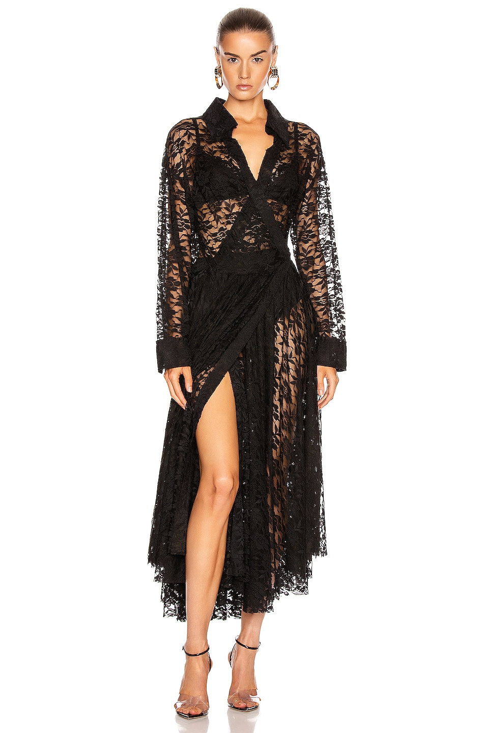 Norma Kamali Shirt Flared Dress in Black Floral | FWRD