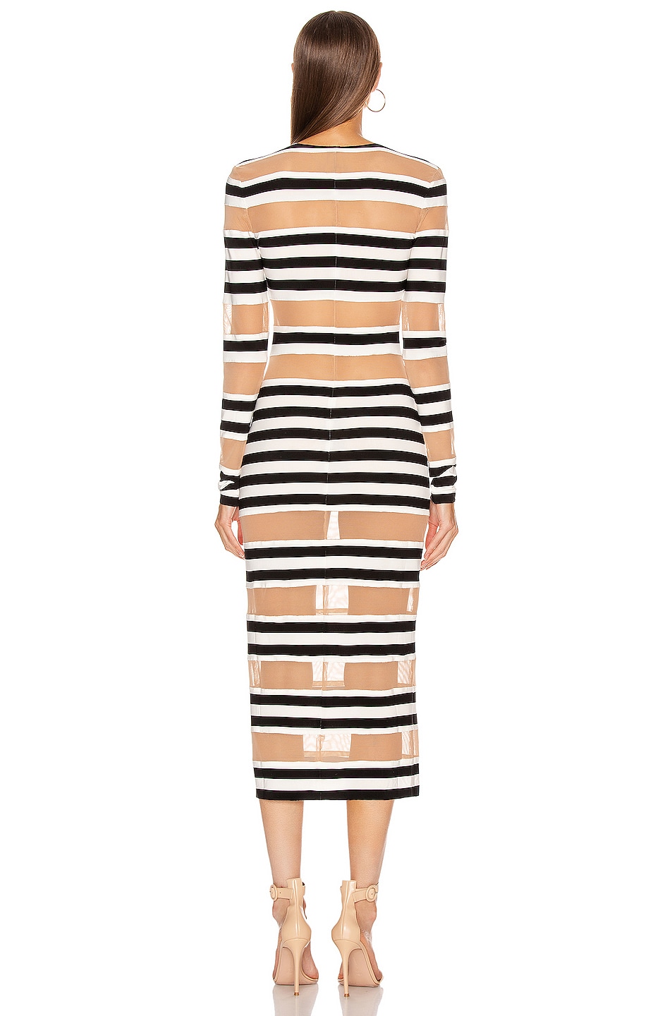 Norma Kamali Spliced Dress in 3/4 Stripe & Nude Mesh | FWRD