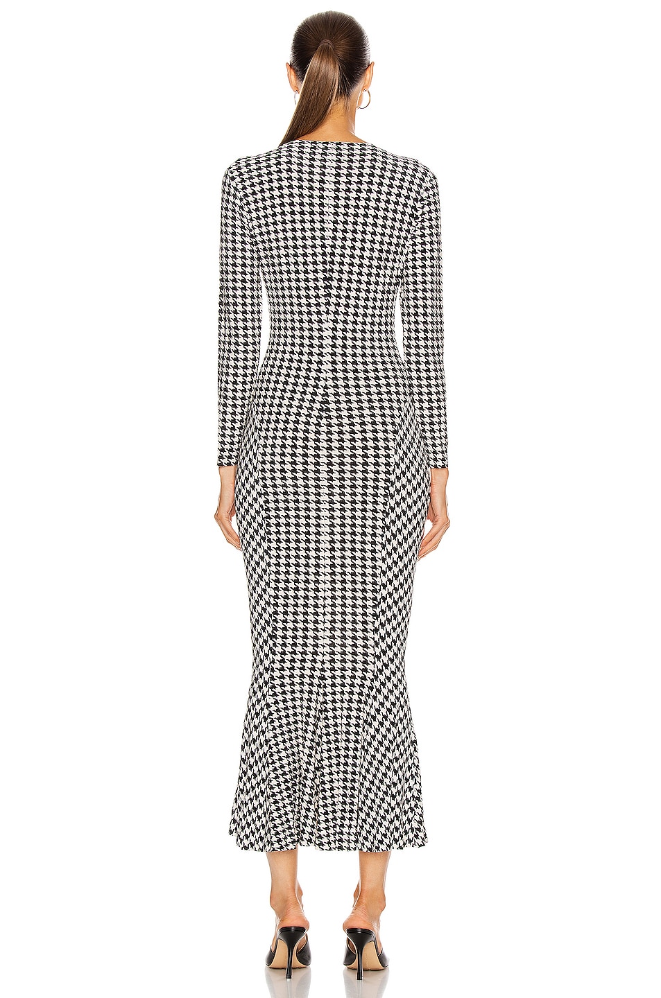 Norma Kamali Long Sleeve Crew Fishtail Dress in Large Check | FWRD