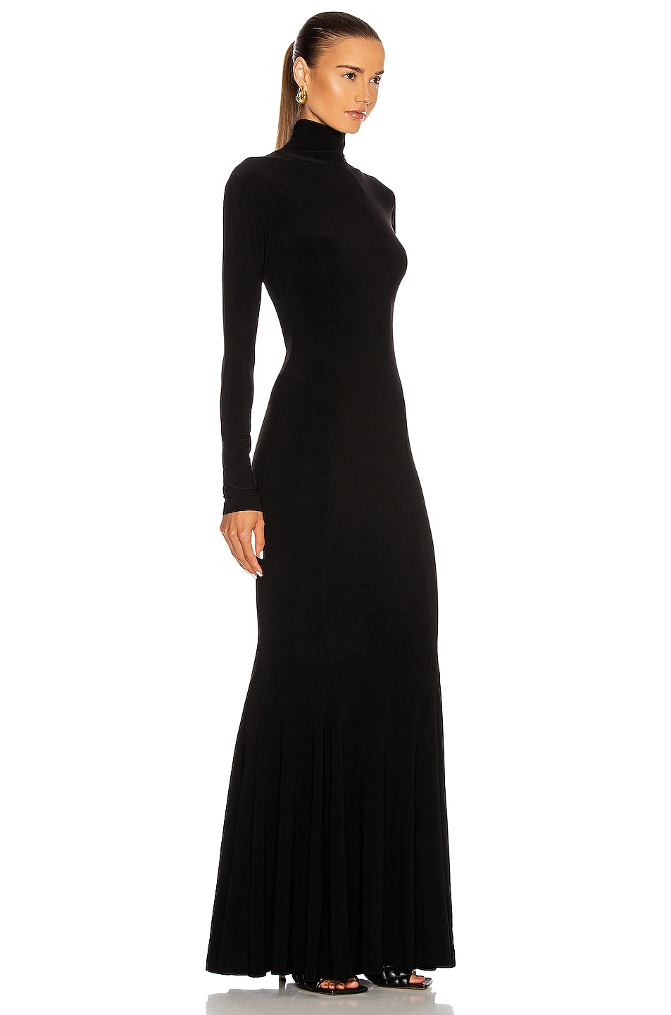 Norma Kamali Long Sleeve Turtleneck Open Back Fishtail Dress in Black ...