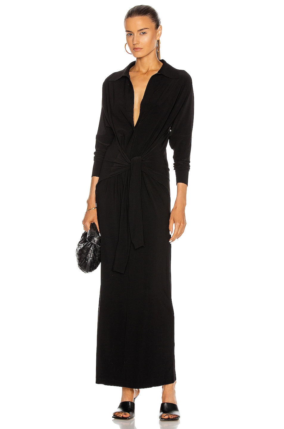 Norma Kamali Tie Front Shirt Dress in Black | FWRD