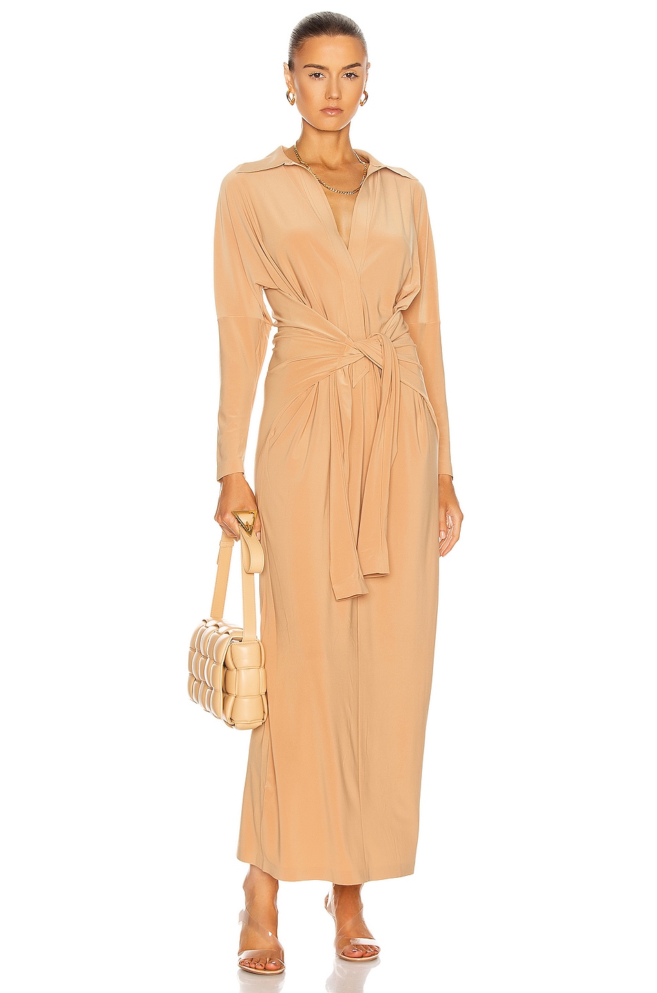 Image 1 of Norma Kamali Tie Front Shirt Dress in Nude