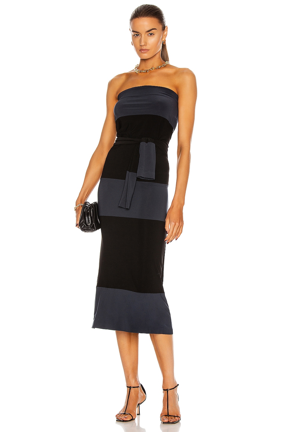 Image 1 of Norma Kamali Spliced All In One Dress in Pewter & Black