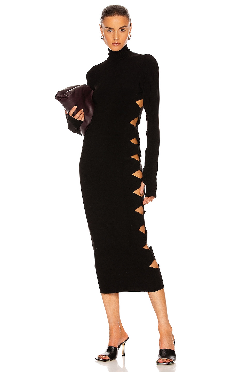 Image 1 of Norma Kamali Long Sleeve Alligator Turtleneck Dress in Black