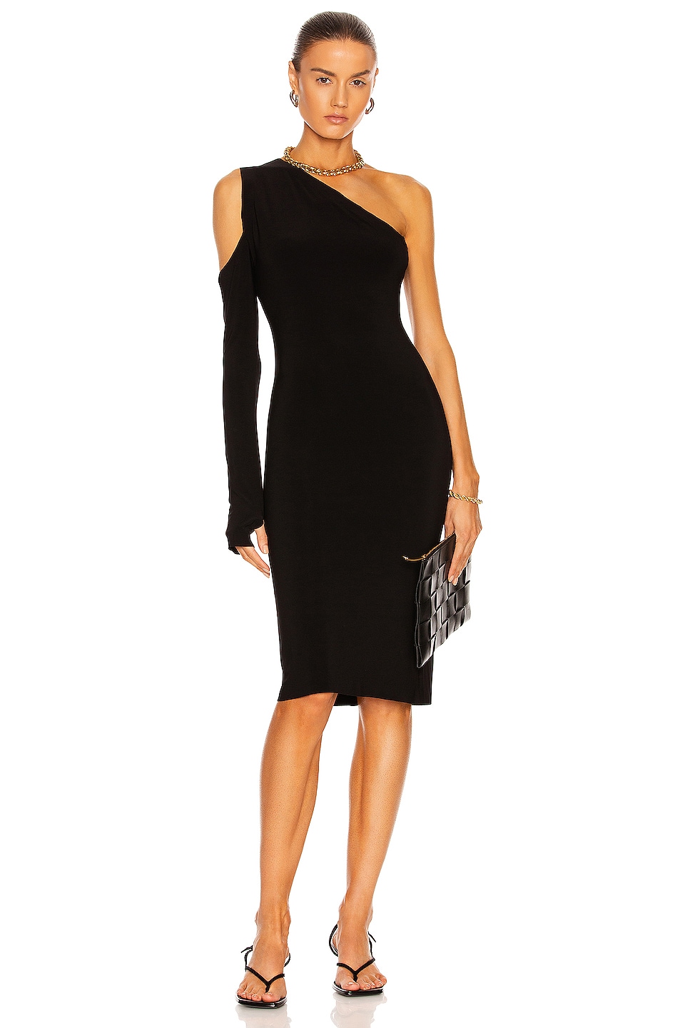 Image 1 of Norma Kamali One Shoulder One Sleeve Dress in Black