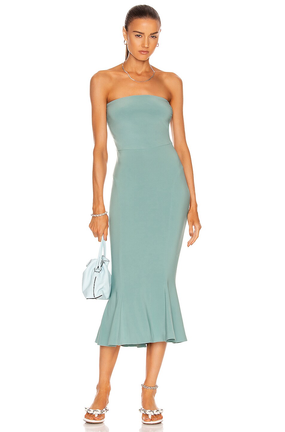 Image 1 of Norma Kamali Strapless Fishtail Dress in Vintage Mint