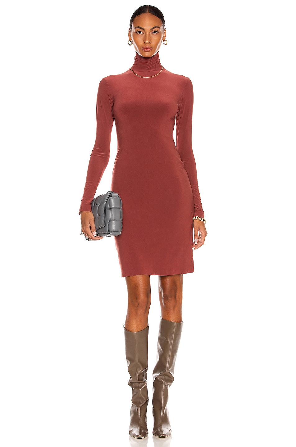 Image 1 of Norma Kamali Long Sleeve Turtleneck Dress in Copper