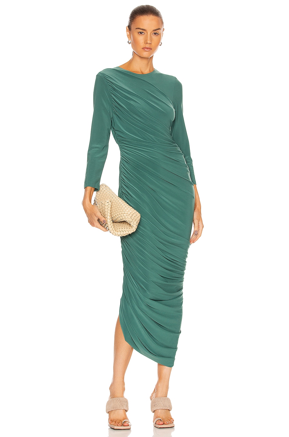 Image 1 of Norma Kamali Long Sleeve Diana Gown in Mountain Green