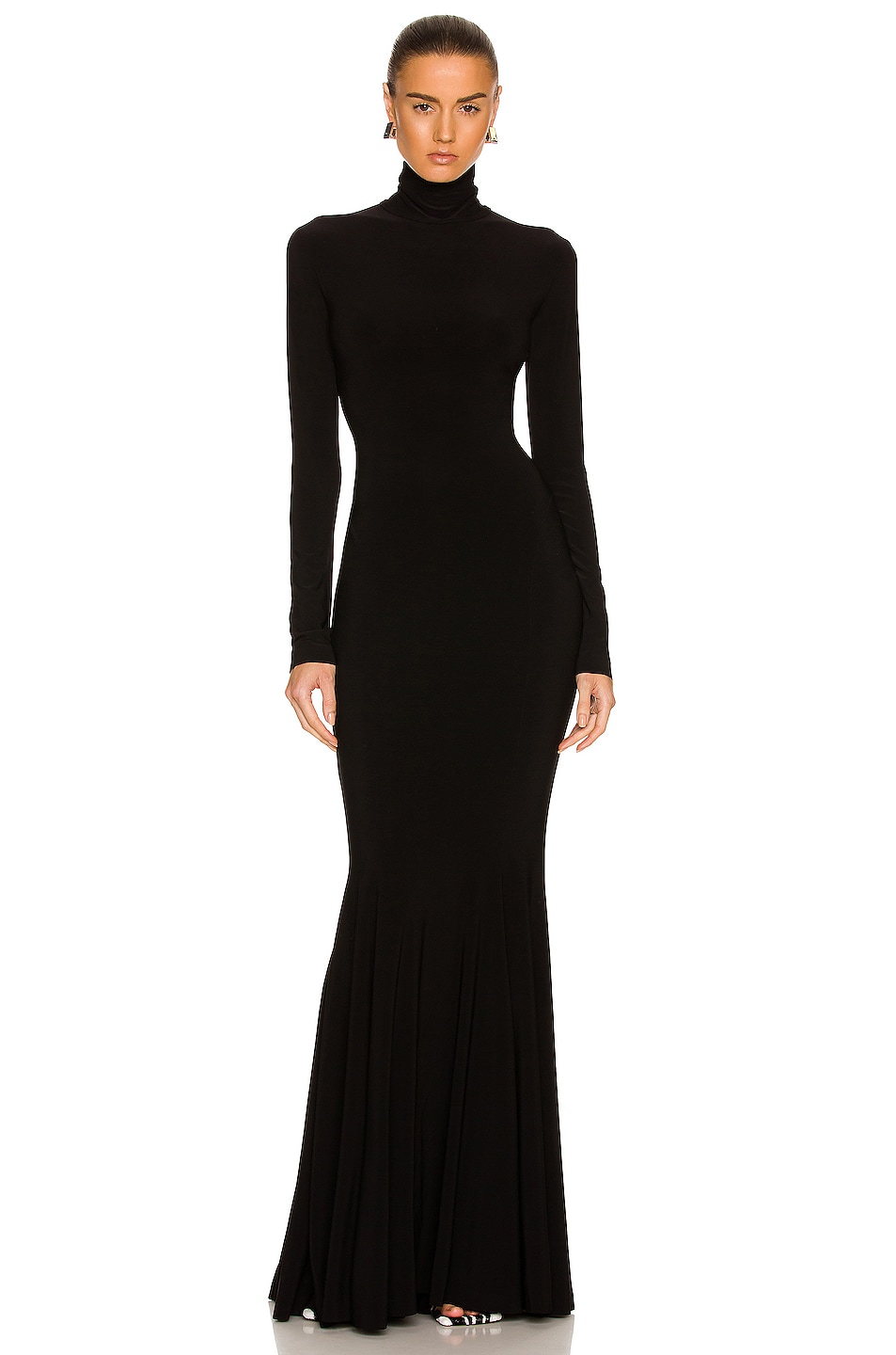 Norma Kamali Long Sleeve Turtleneck X Mermaid Fishtail Gown in Black | FWRD
