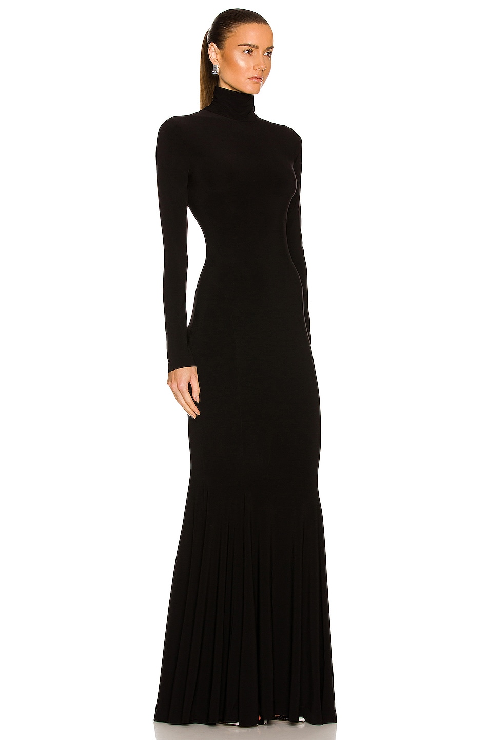 Norma Kamali Long Sleeve Turtleneck X Mermaid Fishtail Gown in Black | FWRD