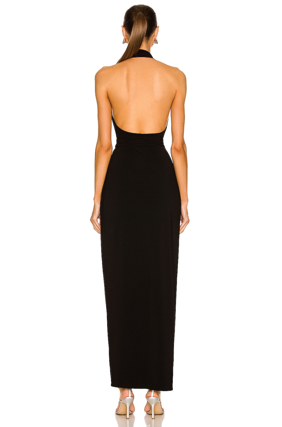 Norma Kamali Halter Wrap Straight Gown in Black | FWRD