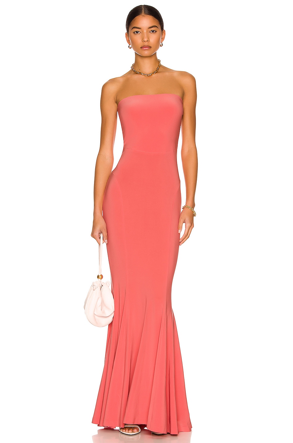 Image 1 of Norma Kamali Strapless Fishtail Gown in Papaya