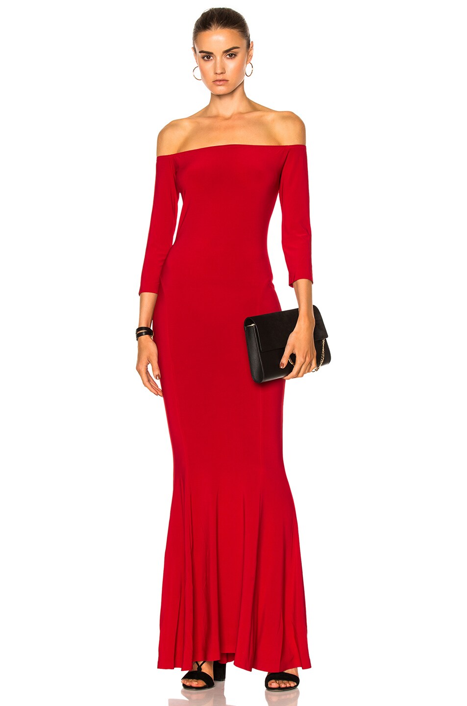 Image 1 of Norma Kamali Off Shoulder Fishtail Gown in Red