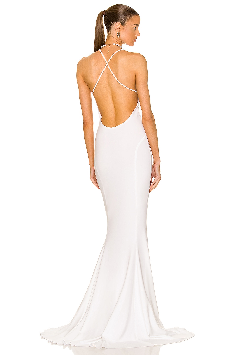 Image 1 of Norma Kamali Low Back Slip Mermaid Fishtail Gown in Snow White
