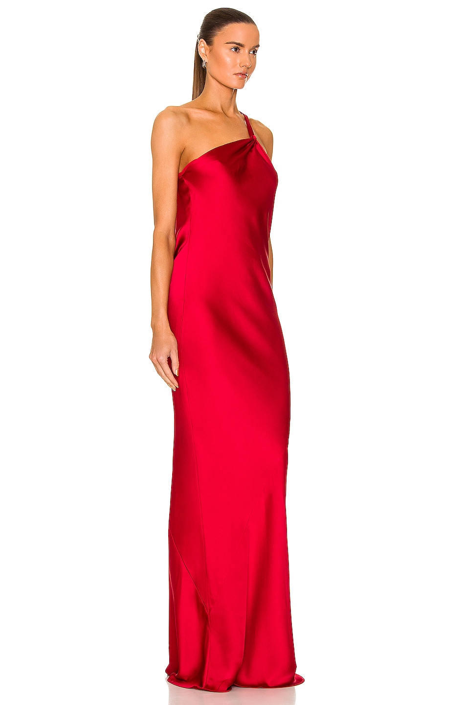 Norma Kamali One Shoulder Bias Gown in Tiger Red | FWRD