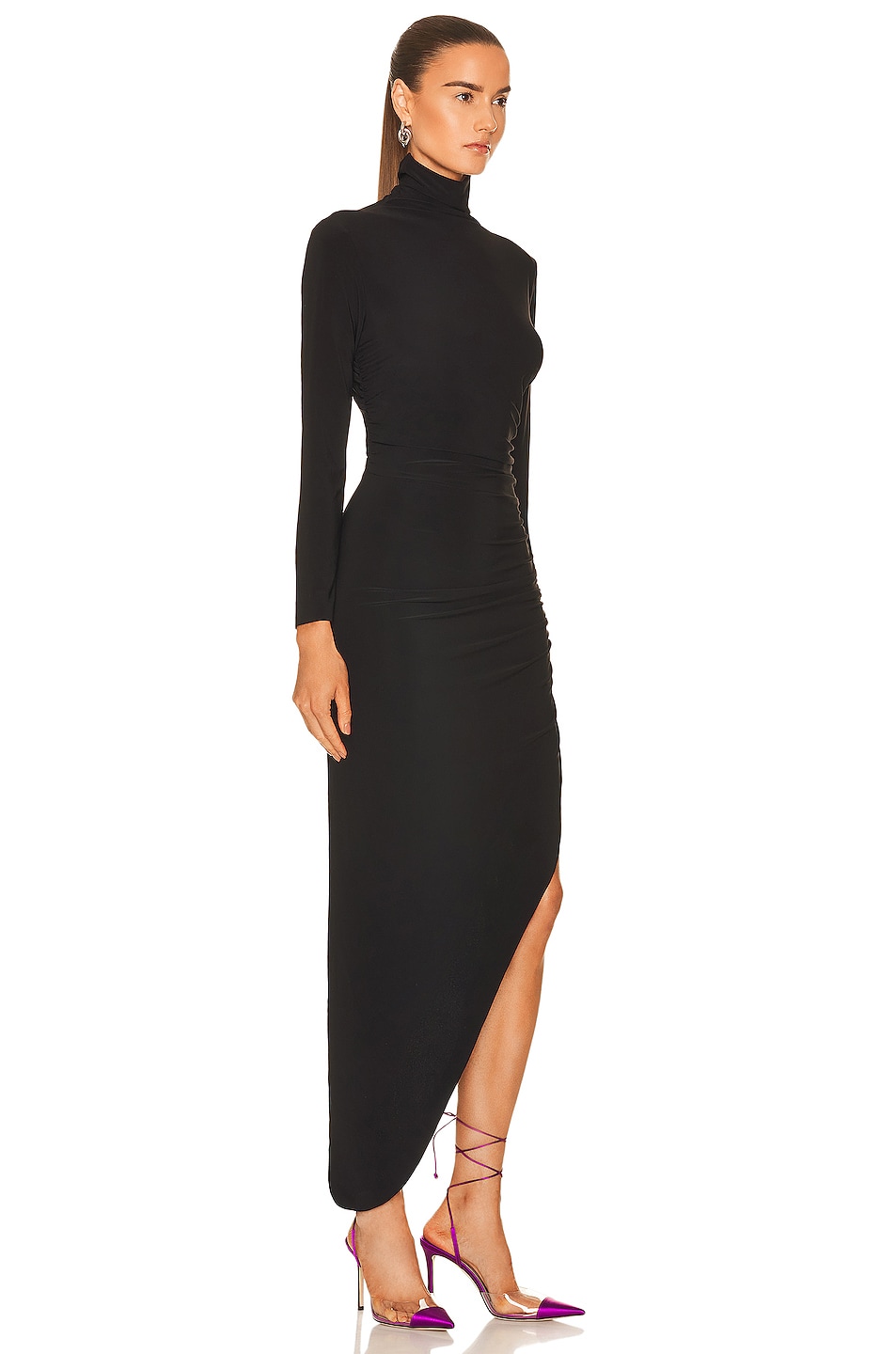 Norma Kamali Long Sleeve Turtleneck Side Drape Gown in Black | FWRD