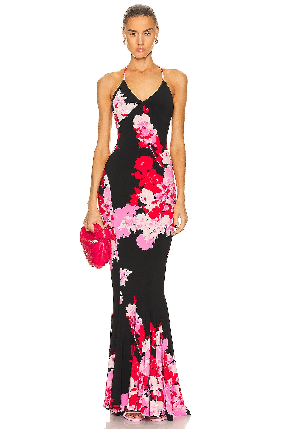 Image 1 of Norma Kamali Low Back Slip Fishtail Gown in Floral Bouquet