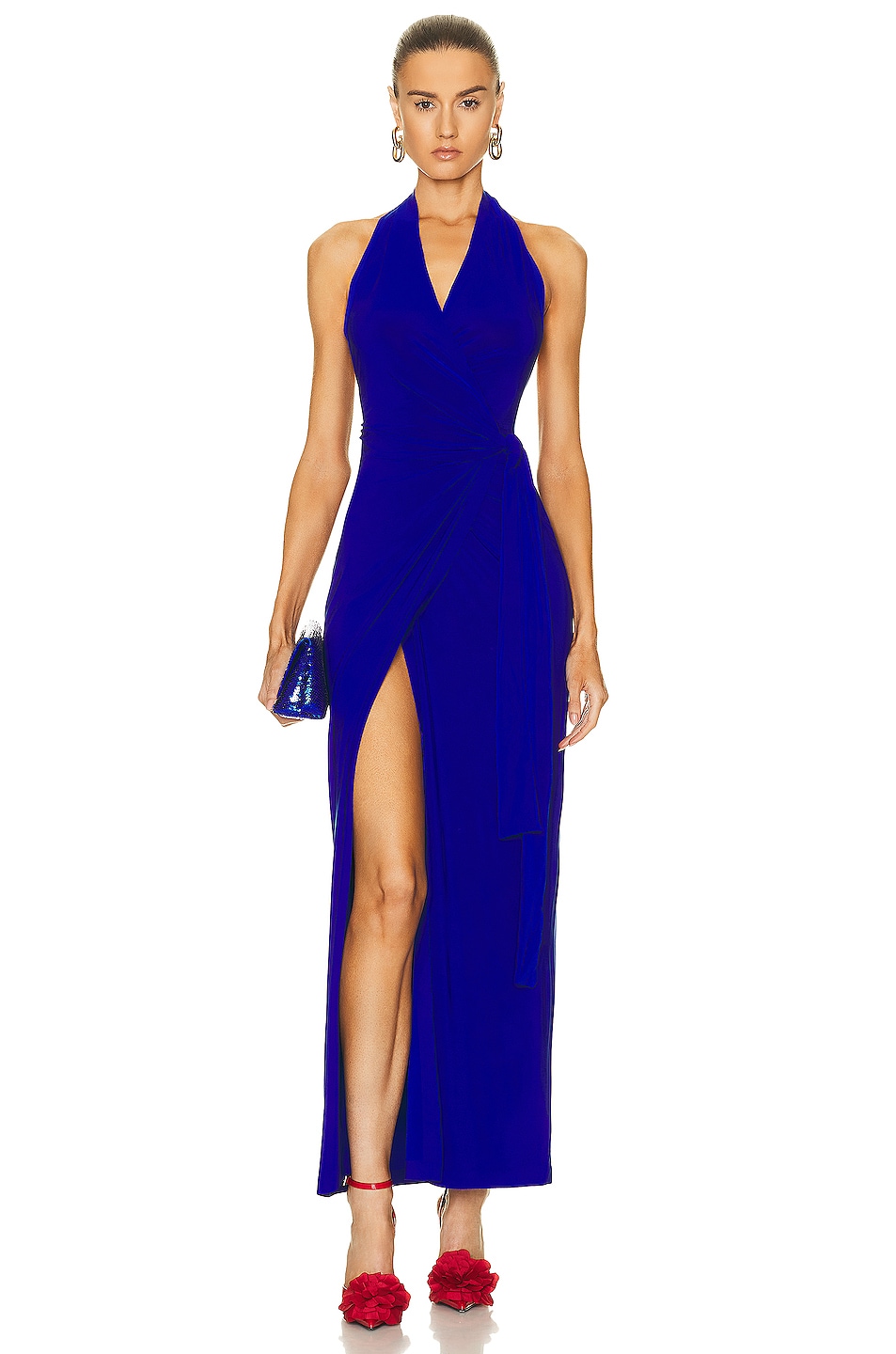 Image 1 of Norma Kamali Halter Wrap Straight Gown in Cobalt