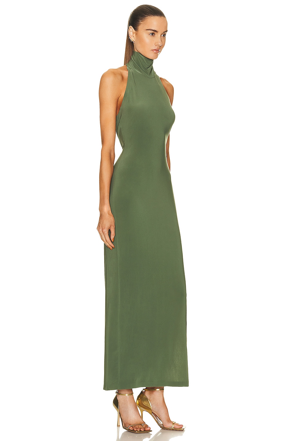 Norma Kamali Women's Long Sleeve Turtleneck Gown - Side Slit, Asymmetrical Hem, Slinky Fabric - View #4