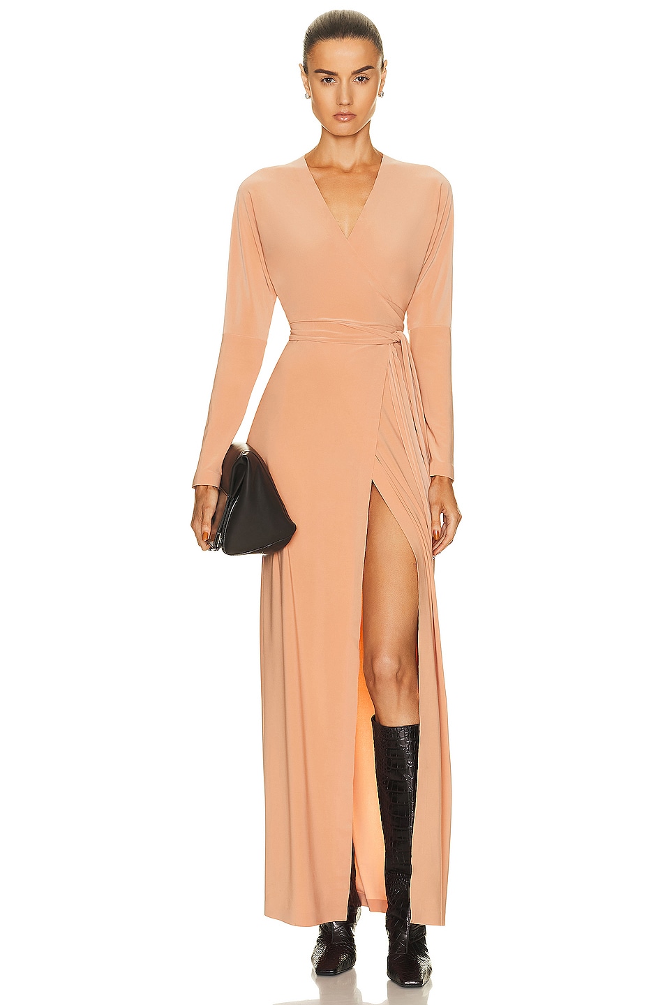 Image 1 of Norma Kamali Dolman Wrap Straight Gown in Salmon