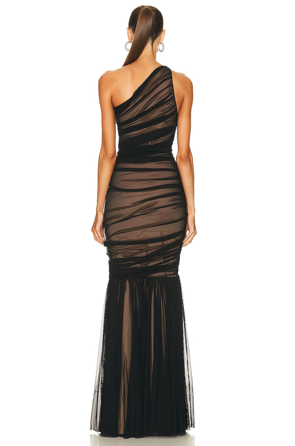 Norma Kamali Diana Fishtail Gown in Black Mesh & Nude | FWRD