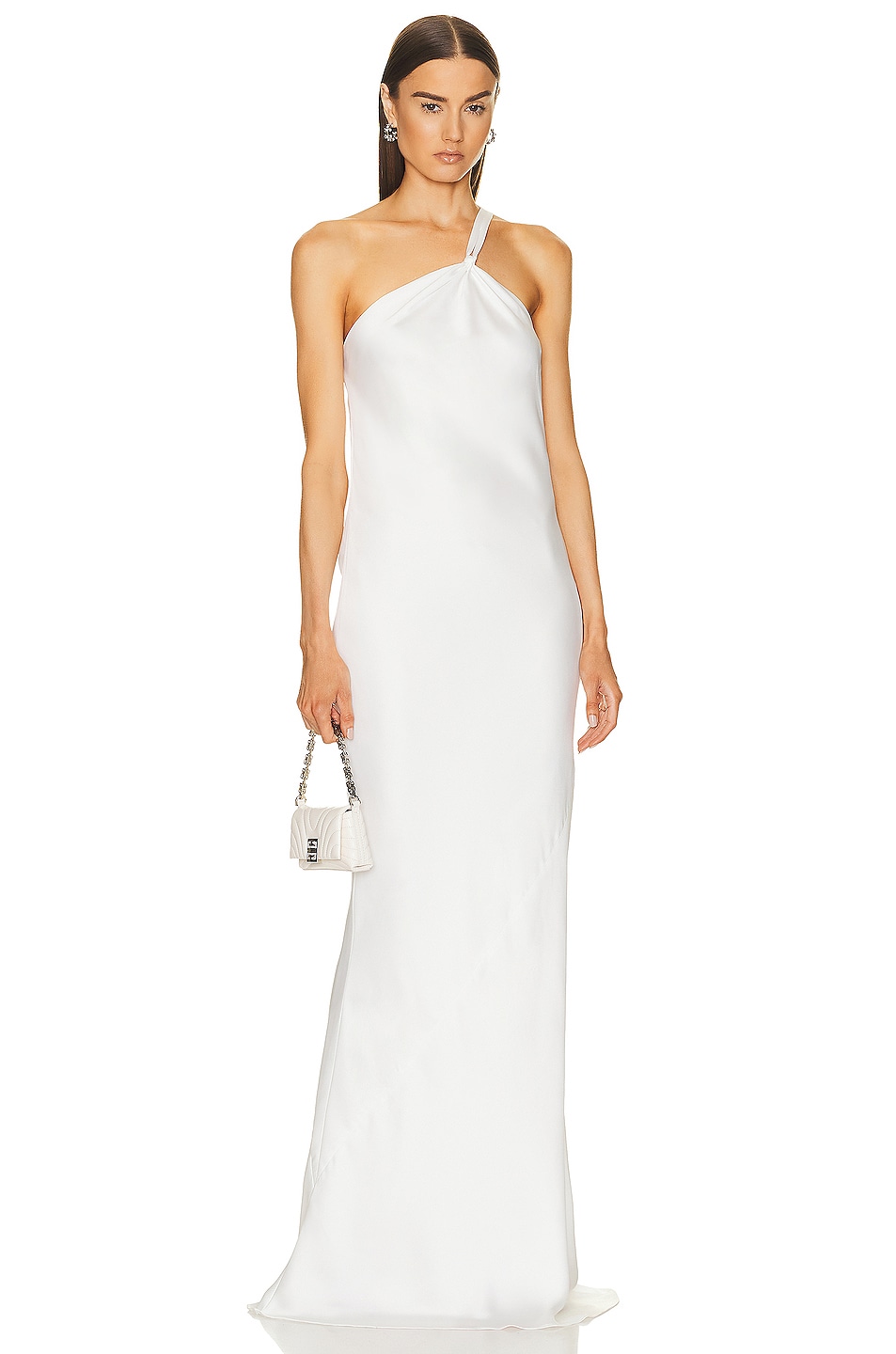 Norma Kamali One Shoulder Bias Gown in Snow White | FWRD