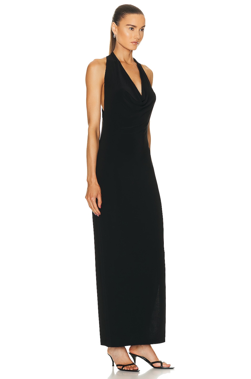 Norma Kamali Halter Neeta Side Slit Gown in Black | FWRD