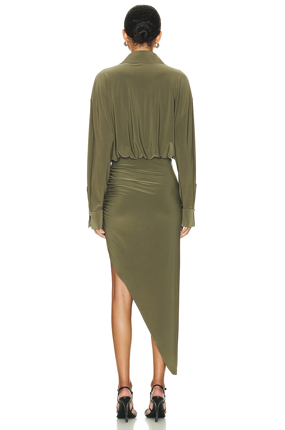 Norma Kamali Oversized Boyfriend Shirt Side Drape Gown in Military FWRD