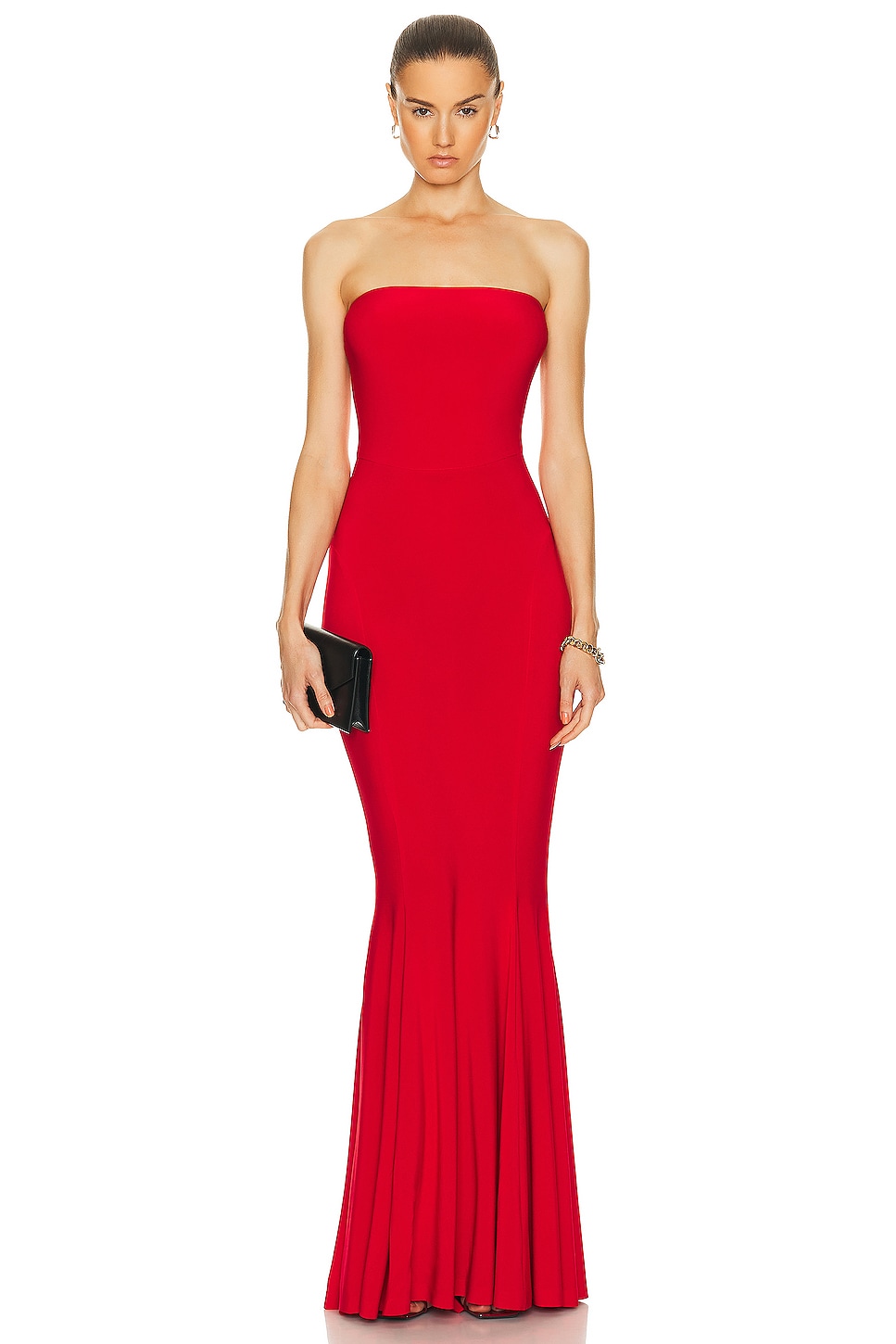Image 1 of Norma Kamali Strapless Fishtail Gown in Tiger Red