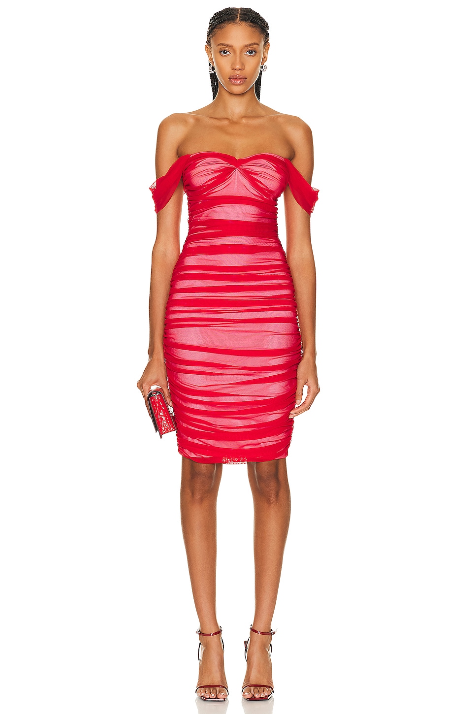 Image 1 of Norma Kamali Walter Dress in Tiger Red & Snow White