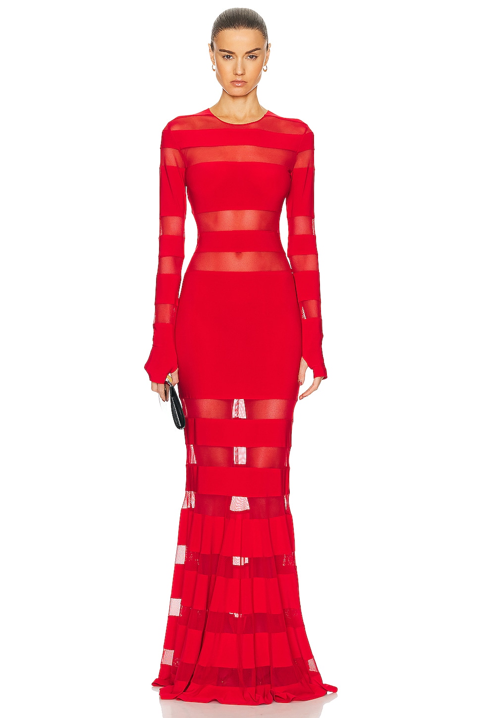 Image 1 of Norma Kamali Spliced Dress Fishtail Gown in Tiger Red
