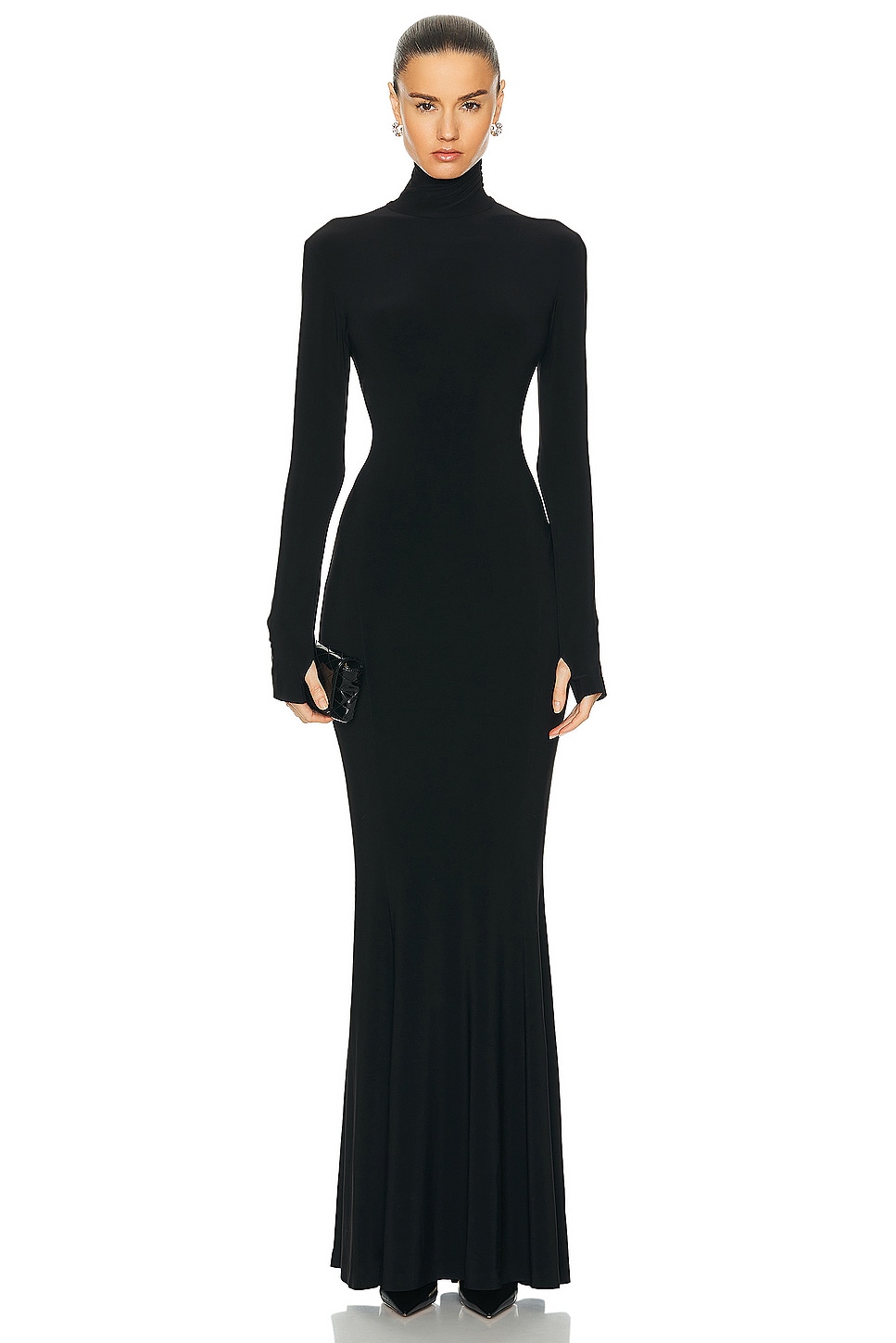 Image 1 of Norma Kamali Long Sleeve Turtle Fishtail Gown in Black